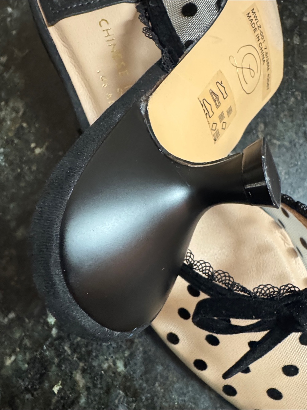 NEW Chinese Laundry Beige Polka Dot Pointed Mules with Black Trim - Picture 14 of 16